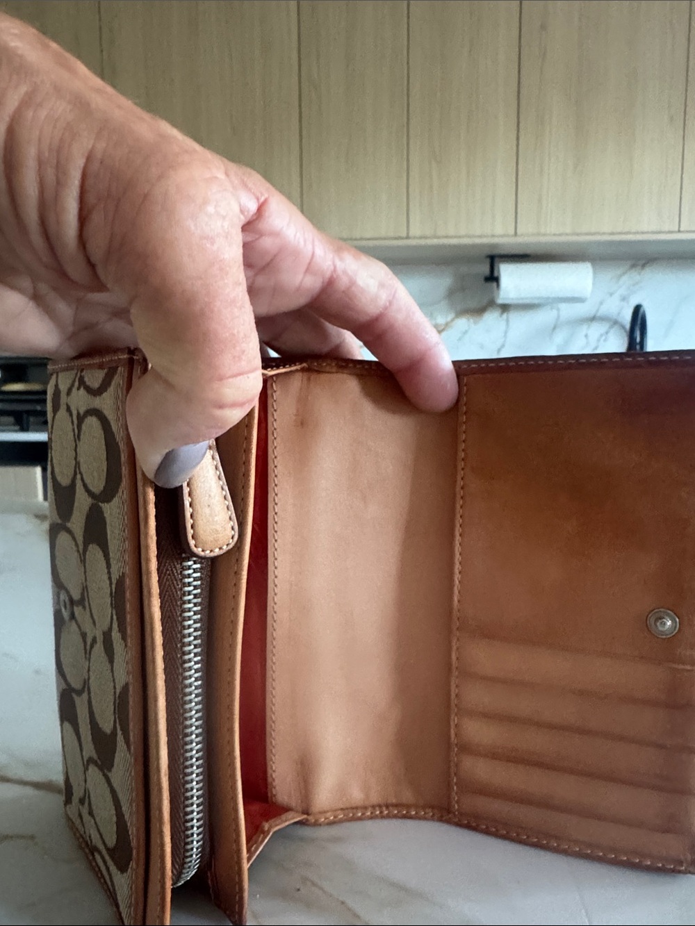 Coach Brown Signature Canvas Wallet with Leather Stripe - Picture 7 of 7